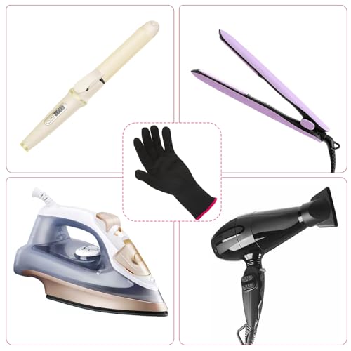 Dimeho Professionelle Hitzebeständige Handschuhe zum Haarstyling, 1 Stück Hitzeblockierende Handschuhe, Wiederverwendbare Haarfärbemittel Hitzeschutzhandschuhe für Glätteisen und Lockenstab(rosa Rand)