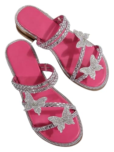 Image of OYOANGLE Women's Silver Rhinestone Sandals Sparkly Dressy Flat Sandals