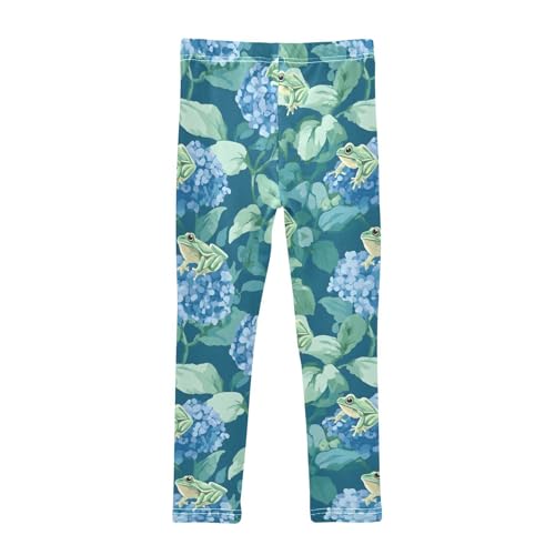 Green Frog Blue Hydrangea Girls Leggings Soft Stretch Workout Yoga Dance Pants for Kids Casual Tights2