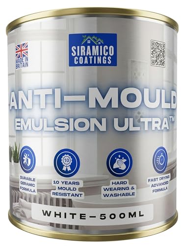 SIRAMICO COATINGS I Anti Mould Paint Ultra I 500ml I Brilliant White Matt Finish I 10 Year Anti Mould Protection Emulsion Paint For Bathrooms Kitchens Walls and Ceilings
