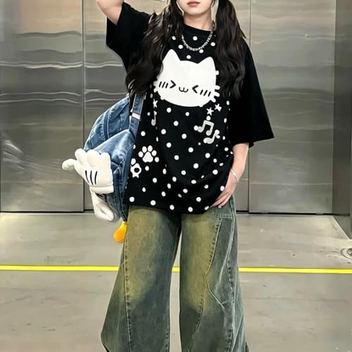 Image of Y2K Cutecore Kawaii Teen Shirt Coquette Harajuku Oversize Japan Cat Print Cute Tshirt Top Clothes