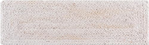 Image of Unique Loom Braided Jute Collection Area Rug - Dhaka (0' 9 inch x 2' 6 inch Stair Tread, White)