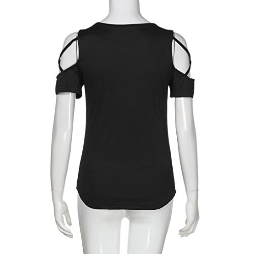 Forthery Women Cold Shoulder Tunic Tops Summer Short Sleeve Basic T Shirts Blouse (L, Black)