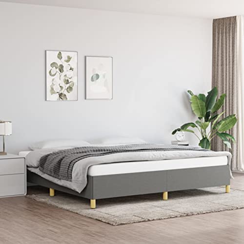 IKAYAA Cama Tapizada 200 x 200 cm, Base Tapizada para Colchón, Somier de Láminas de Madera, Fácil Montaje, Marco de Cama 200 x 200 cm Gris Oscuro