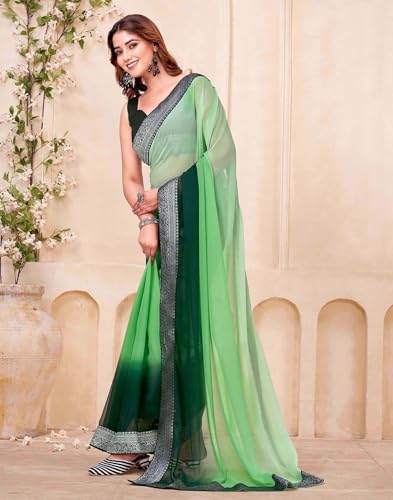 Image of SIRIL Women's Georgette Foil Printed Saree with Unstitched Blouse Piece
