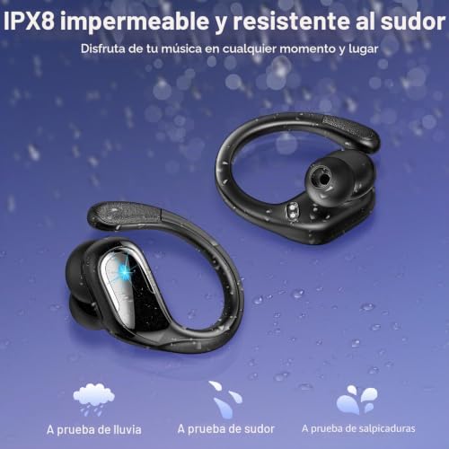 Miniatura 6 de Auriculare Inalámbricos Deportivos, 75H Auriculares Bluetooth 5.4 Cancelacion Ruido ENC Mic, HiFi Estéreo, Cascos Inalambricos Bluetooth IPX8 Impermeable, Cascos Inalámbricos con Pantalla LED, Negro