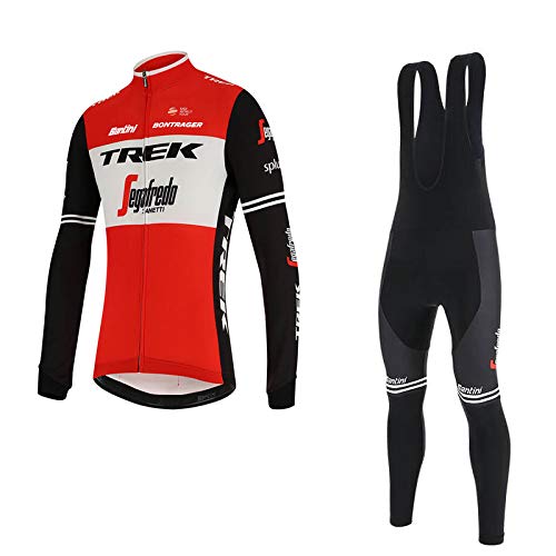 WOLFIRE WF Traje de Ciclismo para Hombre de Equipos Profesionales. De Invierno, termica. Manga Larga. Culotte y Maillot. con 5D Gel Pad. para MTB, Spinning, Bicicleta de Carretera (Trek Rojo, S)