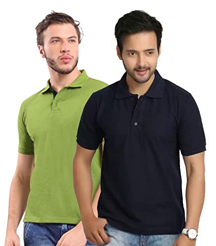 Image of KEOTI Poly Cotton(Mattey) Collar Neck Half Sleeves Tshirt for Men & Boys (Pack of 2), Plain-Regular Fit, Formal /Casual Wear, Polo Tees for Daily Use Stylish Comfortable Men's T-Shirt