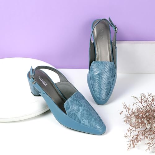 Image of Mochi Women Synthetic Leather Claasic Block Heel Backstrap Sandal