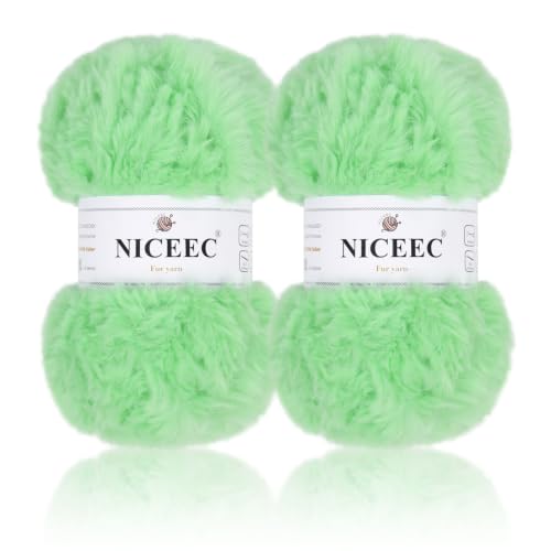 Image of NICEEC 2 Skeins Soft Faux Fur Yarn 70yds,3.53oz- S89#Light Green