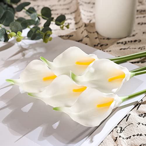 Duovlo MTL-WHITE 20Pcs Calla Lily Bridal Wedding Bouquet Lataex Real Touch Artificial Flower Home Party Decor thumb #4