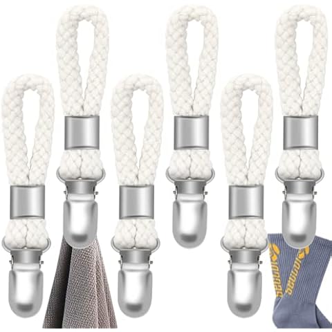 6 Pack Towel Hook Holder Braided Cotton Loop Towel Hangers Metal Clip Towel Hangers Rack Hand Towel Hook Tea Towel Holders for Kitchen Bathroom Ivory Cover