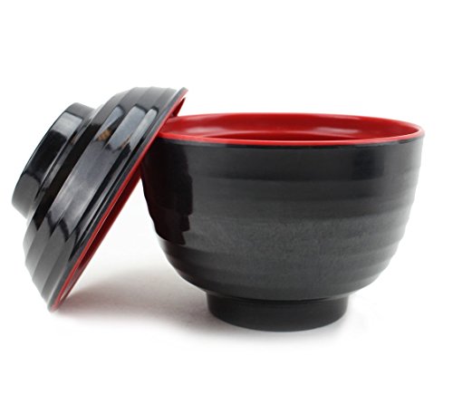 Set Of 6 Japanese Melamine 味噌湯ボウル4" Miso Soup Rice Bowls With Lid (B11894) ~ We Pay Your Sales Tax #TOP3