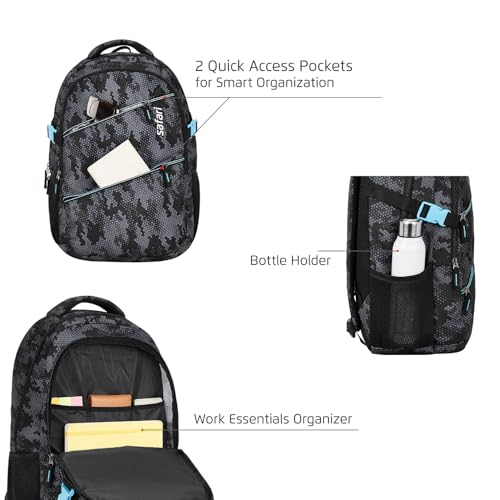 Image of Safari Omega Plus Casual Laptop Backpack, 2 compartments, Raincover, Organizer, Full body print, Bottle holder, Front pockets Softline (Black)