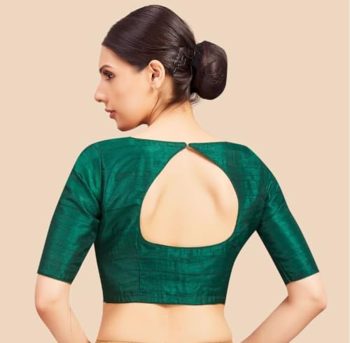 Image of Studio Shringaar Women Readymade Raw Silk V Neck Saree Half Sleeve Blouse