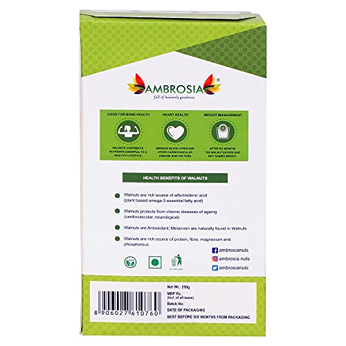 Image of Ambrosia California Walnut Kernels (Akhrot Giri) 250g | Extra Light Halves | Premium Shelled Walnuts | Healthy Dry Fruits | Rich in Omega-3