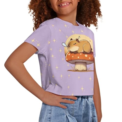 Image of Girls Crop Tees Crew Neck Casual Short Sleeve T Shirts Kids Loose Soft Comfortable Tees Blouses Shirt for Little Girl