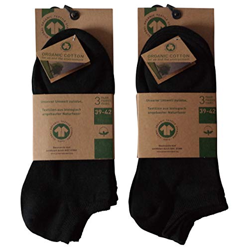 Lieblingsstrumpf24 6 Paar Füsslinge Sneaker Socken Bio 98% Baumwolle Organic Cotton ohne Naht (43-46, Schwarz)