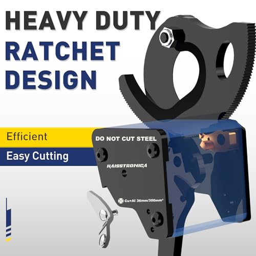 Image of haisstronica Ratchet Cable Cutters,Heavy Duty Wire Cutters for Cutting Electrical Copper & Aluminum Cable Wire Up to 300mm(600 Kcmil)