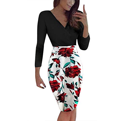 Beladla Vestido Invierno Mujer Manga Larga Punto De Onda ImpresióN Cuello En V Vestido De Fiesta Largo Sexy De Mujeres Boho Vestido De Playa Vestido De Fiesta Largos De Noche Elegantes