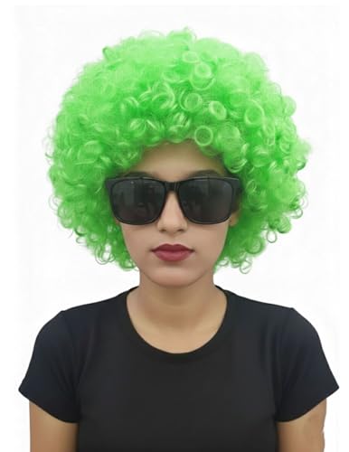 Image of BookMyCostume Buy Green Curly Hair Wig Unisex Adult & Kids Fancy Dress Costume Accessory