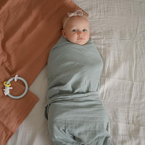 Image of POMISO Muslin Swaddle Blankets for Boys & Girls, Newborn Receiving Blankets, 4 Pack Soft Breathable Baby Swaddles, Large 47x47 Inches, Acorn & Earthy Colors