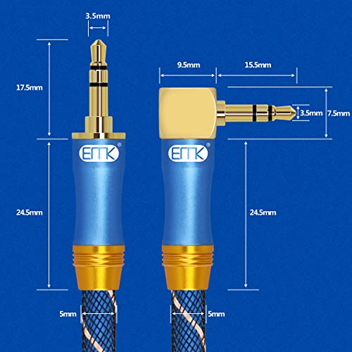 90 Degree Right Angle Aux Cable - [24K Gold-Plated,Sound Quality] Emk Audio Stereo Male To Male Cable For Laptop, Tablets, Mp3 Players,Car/Home Aux Stereo, Speaker Or More (4Ft/1.2Meters) #TOP7