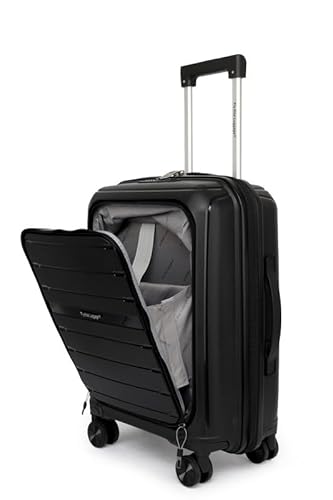 Fly Kite Luggage 20 Inch Cabin Suitcase 100% Polypropylene Hard Shell with Aluminium Trolley Handle, Real TSA Secure Lock 3 Digit, 360° Smooth Wheels Extra Front Pocket|Black