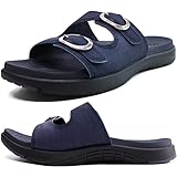 COFACE Womens Orthotic Athletic Slides Ladies Slip On Sport Sandals Comfortable Cushion Sandles Plantar Fasciitis Arch Support Navy Blue Size 8.5