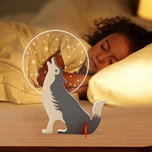 Attivolife Wolf Night Light for Kids, Cute Animal Table Lamp Rechargeable with USB Type-C, Wood Lamp Creative Bedroom Decor for Children Toddle Men