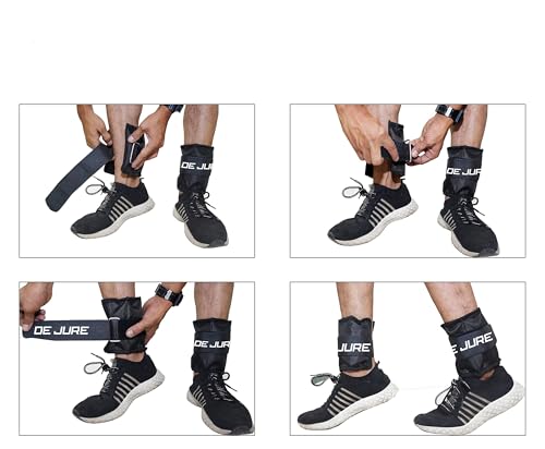Image of De Jure Fitness Adjustable Ankle & Wrist Weights Pair (0.5KG x 2) for Men & Women | Strength Training, Walking, Running, Workout, Yoga | Comfortable, Durable | Black - 1KG