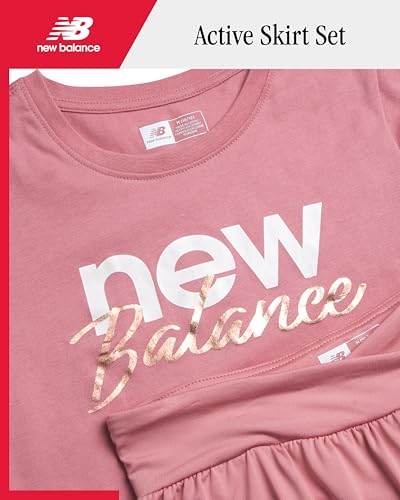 Image of New Balance Girls Athletic Skort Set - 2 Piece Active Short Sleeve Girls Shirts & Tennis Scooter Skirt Clothing Set