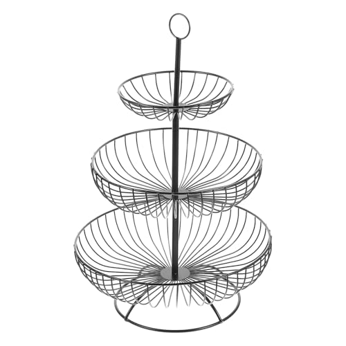 VALICLUD Bandeja para Servir de 3 Niveles en Hierro Negro Frutero Doméstico Multifuncional Cesta Escalonada para Aperitivos y Postres en Sala de Estar Soporte Estable y Espacioso para