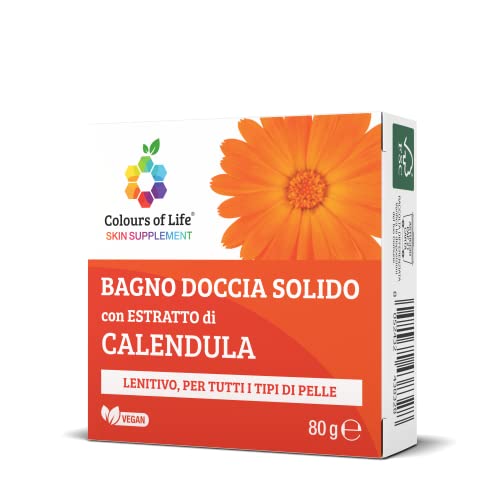 Bagno doccia solido CALENDULA per pelli delicate e sensibili, pack eco-friendly, prodotto naturale, con pratico nastro in cotone 80 g Colours Of Life SKIN SUPPLEMENT