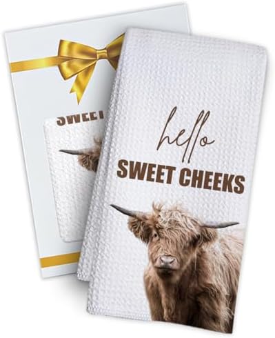 Highland cow bathroom decor hand towels, farmhouse bathroom decor towel, Western home decoration Hello Sweet Cheeks Farmhouse Cow Decorative Hand Towels, highland cow decor gifts, Set of 1 -A05