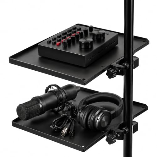 Milisten 2 scomparti per schede audio live per supporto microfono, accessori con morsetto per supporto microfono, per posizionamento orizzontale di microfono, scheda audio, telefono cellulare e