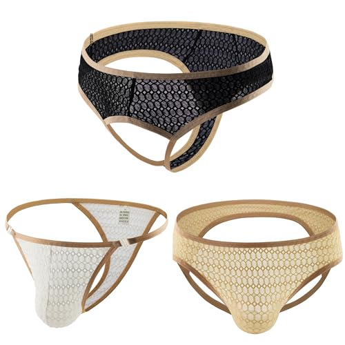 Men's Soft Sexy Open Front Ring Underwear,Transparent Thongs see through Underwear Sexy Lace Jockstrap Bikini Trunks