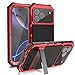 Simicoo Military Metal Heavy Duty Case for iPhone 17 Pro Max, Drop Protection Rugged Defender Metal Bumper Screws Case with Stand Gorilla Glass Camera Cover Full Body Dustproof Protective Cover Red