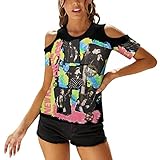 New-Kids On The-Block Women's Off Shoulder Tops Short Sleeves Slim Fit T-Shirt M