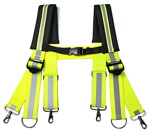 Image of MELOTOUGH Tool Belt Suspenders Construction Work Suspender with Reflective Strip Hi Vis Safety Work Padder Shoulder Suspender (Hi Vis Lime)