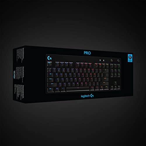Teclado Mecânico Gamer Logitech G PRO com Layout US, RGB LIGHTSYNC, Design TKL, Cabo Destacável e Switch Exclusivo GX Blue Clicky glide
