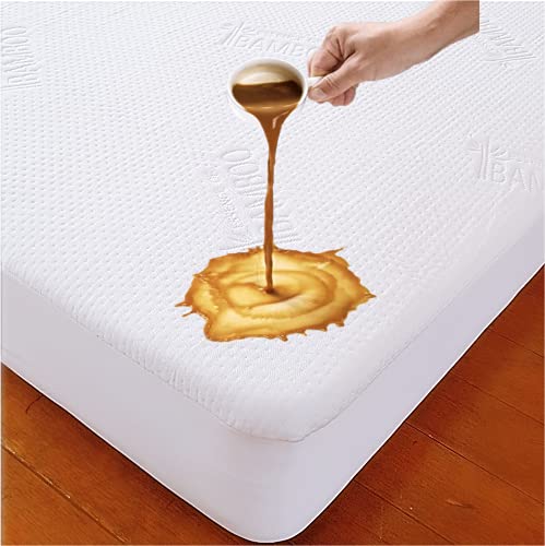 Purshcle Bamboo Waterproof Mattress Protector 3D Air Fabric Ultra Soft Breathable Mattress Pad Cover Comfort & Protection Phthalate & Vinyl-Free Noiseless.(Queen (60"X80"), White) #TOP29