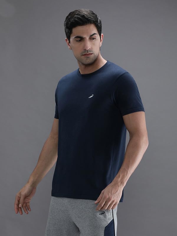 Image of CROCODILE Men Solid Sport Fit T Shirt | Round Neck | Short Sleeve | Regular Length | Basic Casual Pull On Topwear Grey Melange