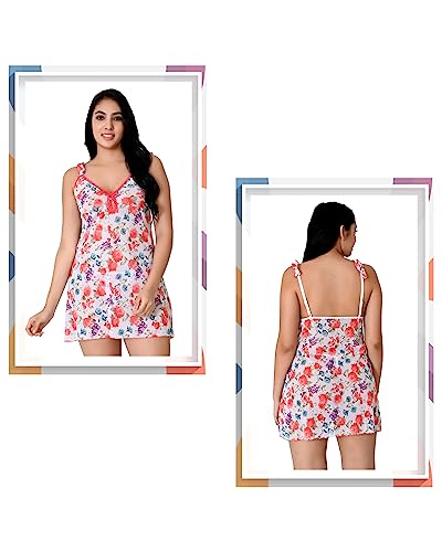 Image of Love Maker Net Above Knee Women Babydoll Floral Solid Nightwear S-3XL