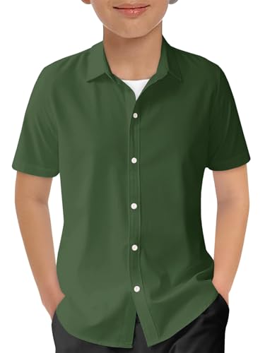 Image of Haloumoning Boys Short Sleeve Dress Shirts Button Down Formal Uniform Shirt