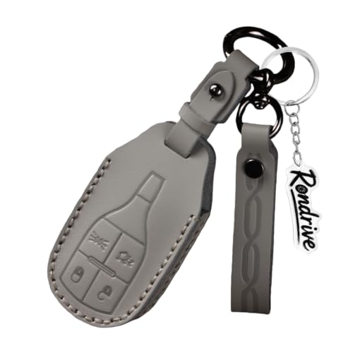 Coque de clé Maserati cuir rétro gris - Accessoire clé voiture 4 boutons