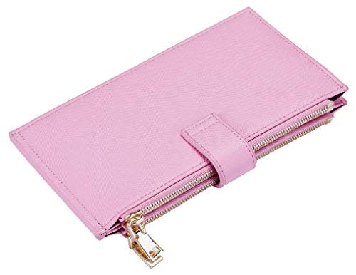 Travelambo Womens Wallet Rfid Blocking Bifold Multi Card Case Wallet With Zipper Pocket Crosshatch (Pink 5004) #TOP4
