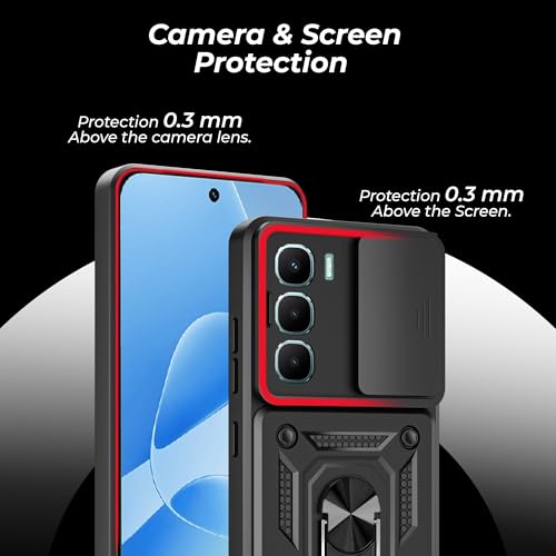 Image of A rtistque Armor Bumper Back Case Cover Infinix Hot 60 Pro | Stylish Ring Holder & Inbuilt Stand | Sliding Camera Cover | Infinix Hot 60 5g Back Cover - Black