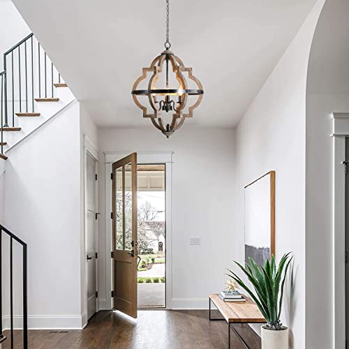 Farmhouse Chandelier French Country 6-Light Wood Light Fixture Rustic Pendant Lighting For Kitchen Island Dining Room Entryway Foyer #TOP5