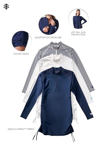 Coolibar UPF 50+ Women's Ruche Swim Shirt - Sun Protective,Navy,Medium2